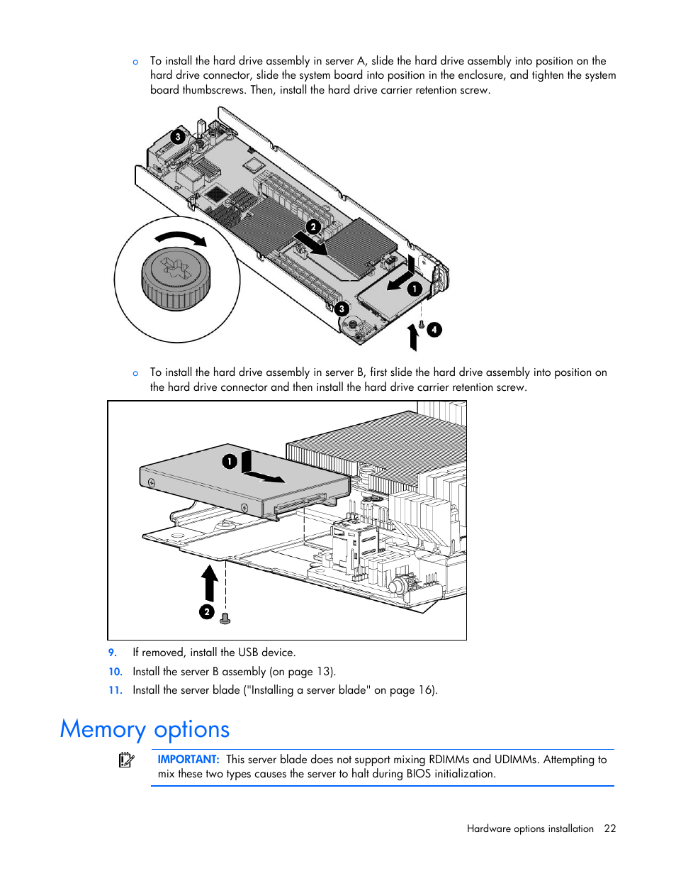Memory options | HP PROLIANT 580554-001 User Manual | Page 22 / 87