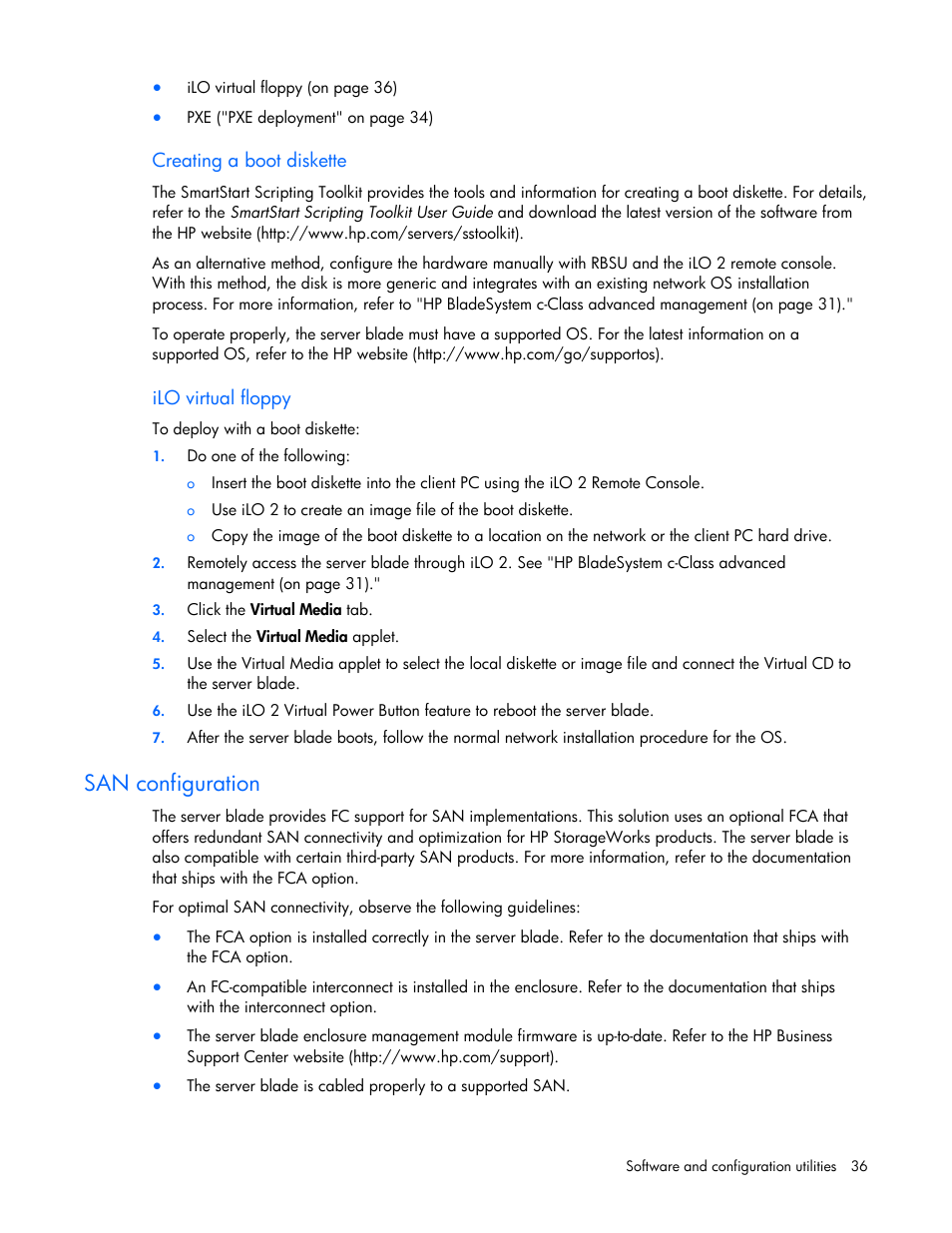 San configuration | HP PROLIANT 580554-001 User Manual | Page 36 / 87