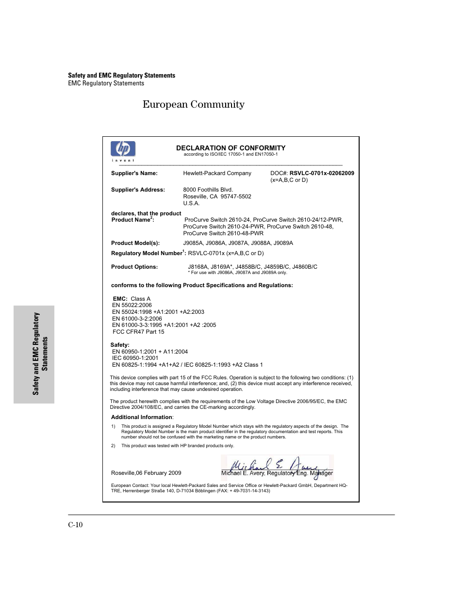 European community | HP PROCURVE 2610 User Manual | Page 102 / 112