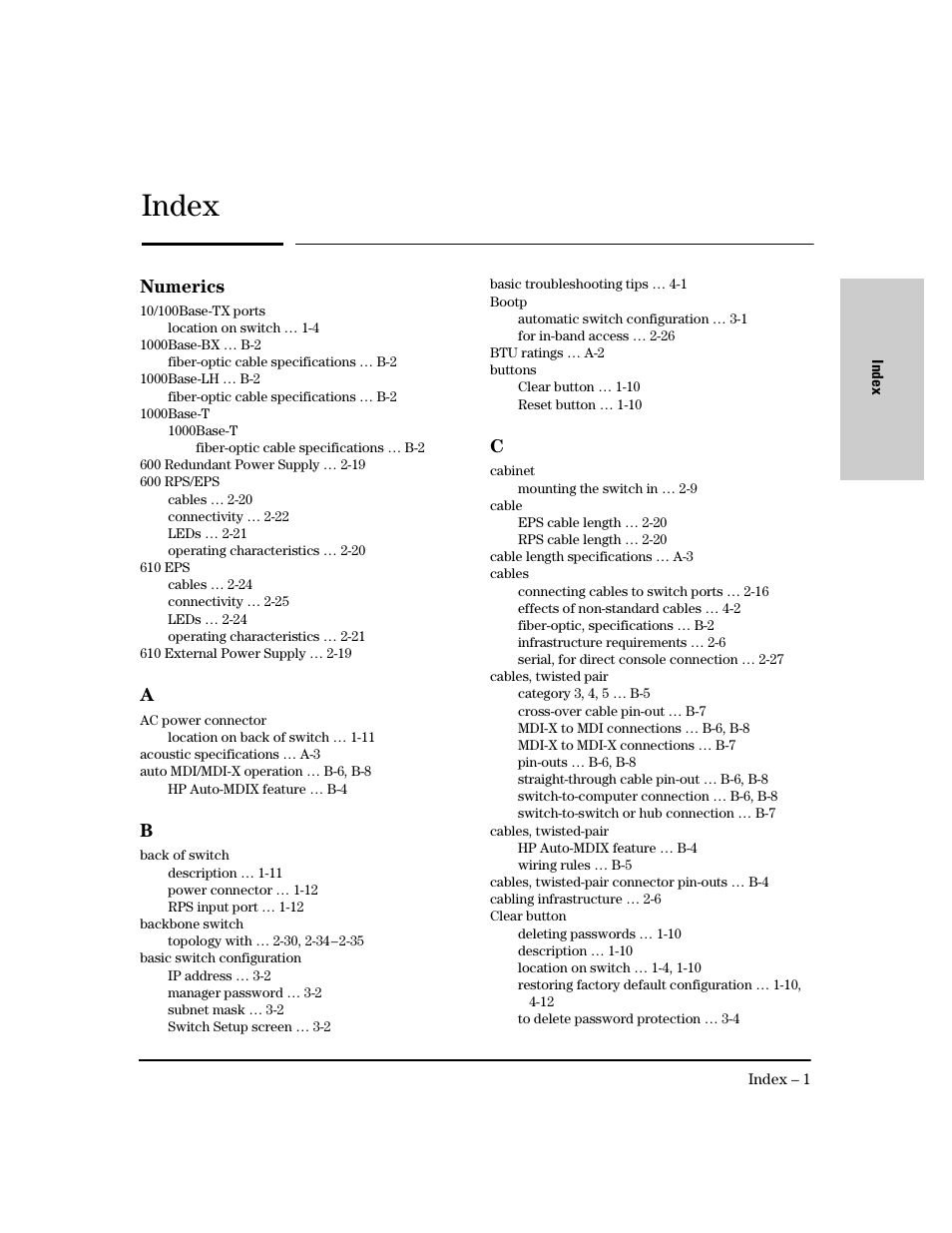 Index | HP PROCURVE 2610 User Manual | Page 107 / 112