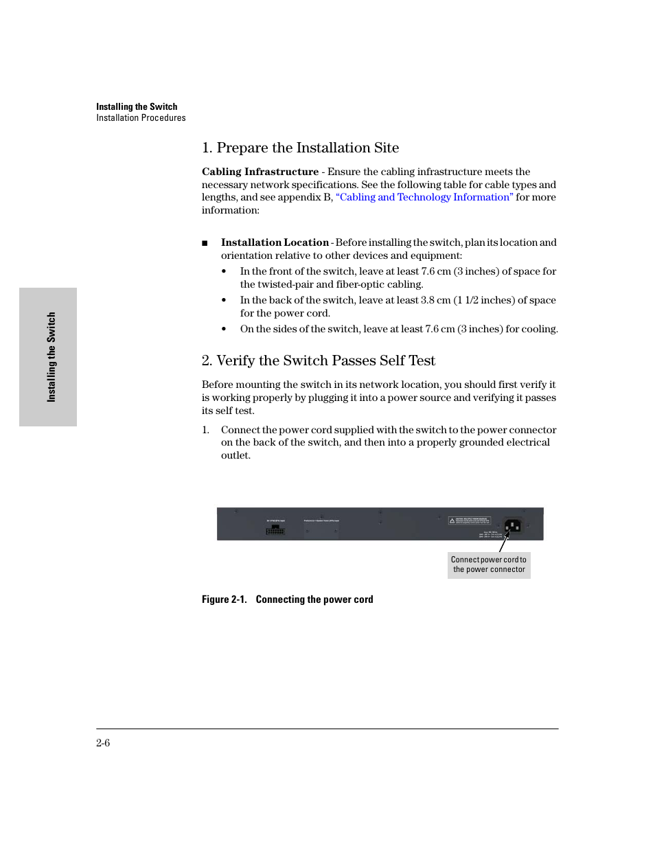 Prepare the installation site, Verify the switch passes self test, Prepare the installation site -6 | Verify the switch passes self test -6 | HP PROCURVE 2610 User Manual | Page 30 / 112