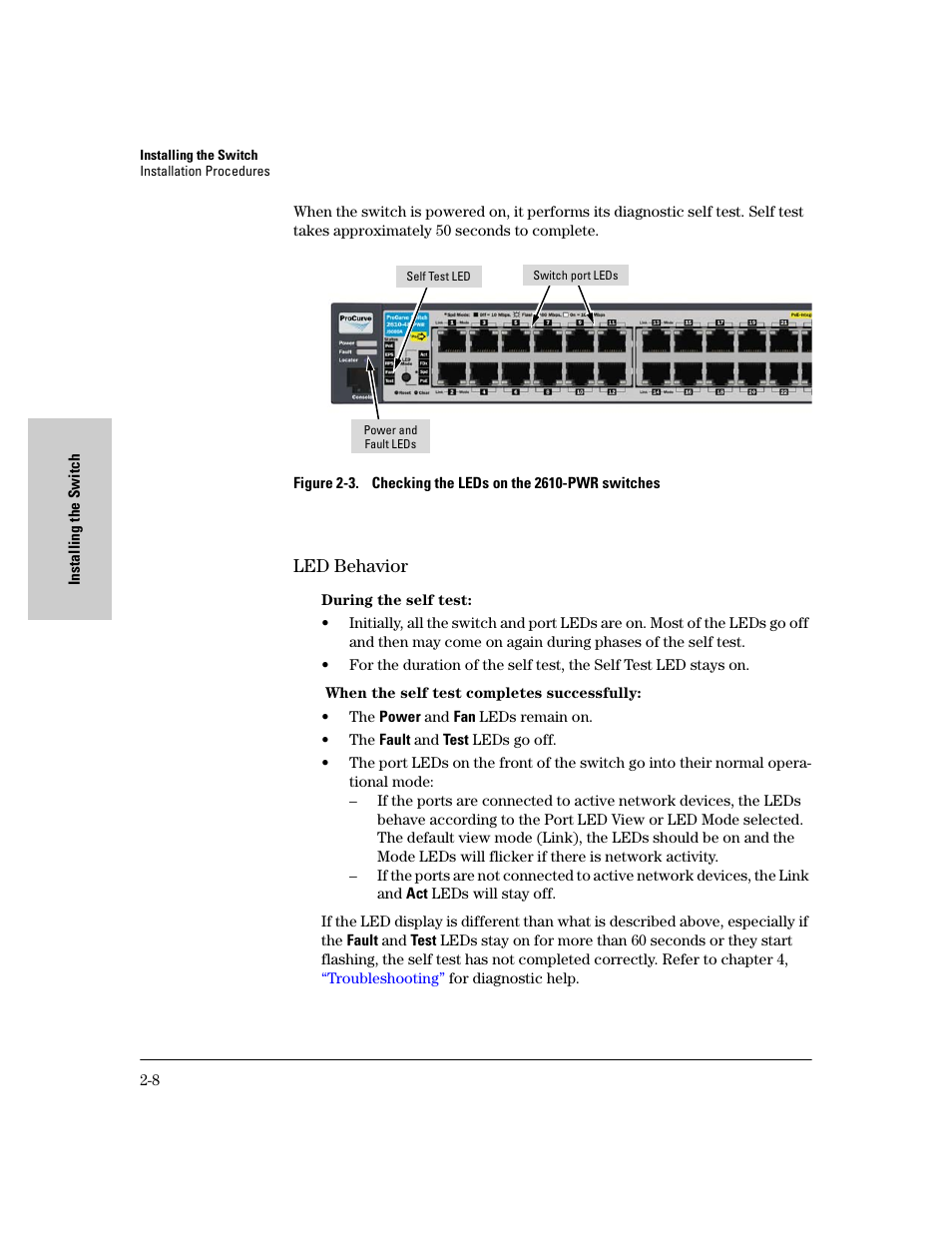 Led behavior, Led behavior -8 | HP PROCURVE 2610 User Manual | Page 32 / 112