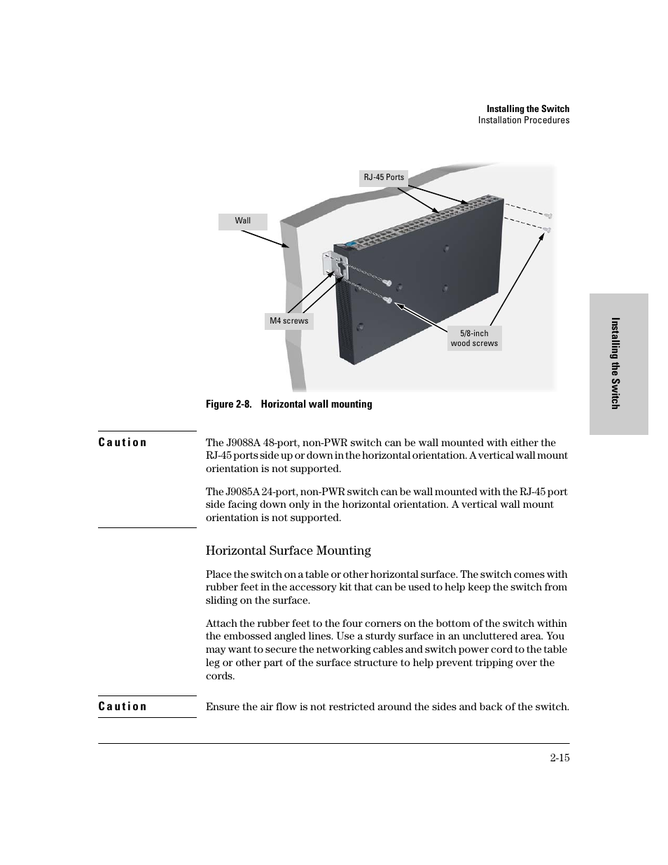 Horizontal surface mounting, Horizontal surface mounting -15 | HP PROCURVE 2610 User Manual | Page 39 / 112