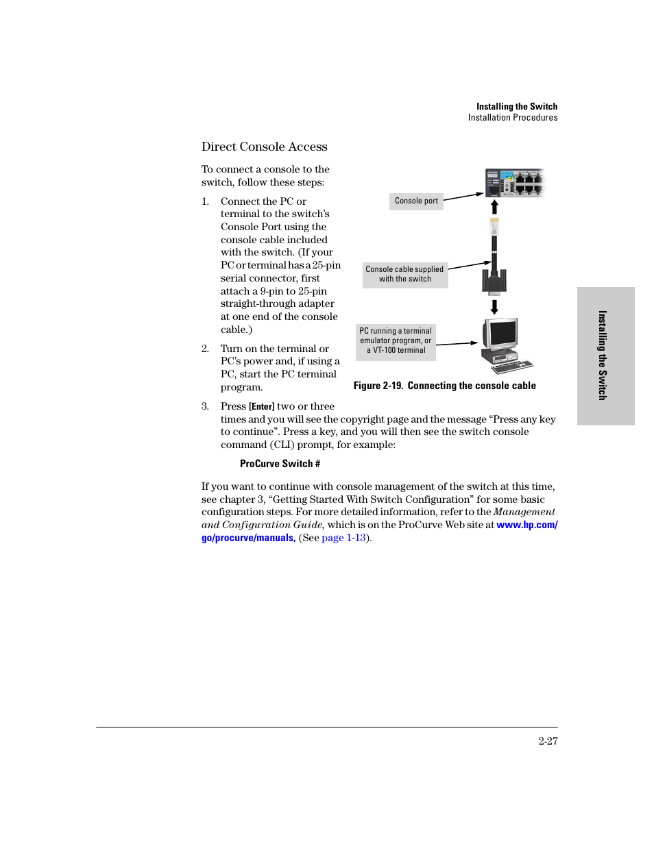 Direct console access, Direct console access -27 | HP PROCURVE 2610 User Manual | Page 51 / 112
