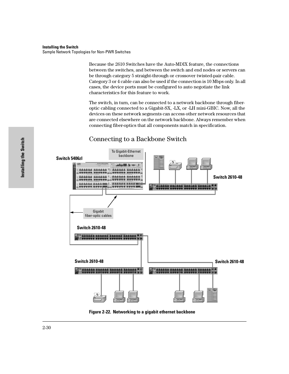 Connecting to a backbone switch, Connecting to a backbone switch -30 | HP PROCURVE 2610 User Manual | Page 54 / 112