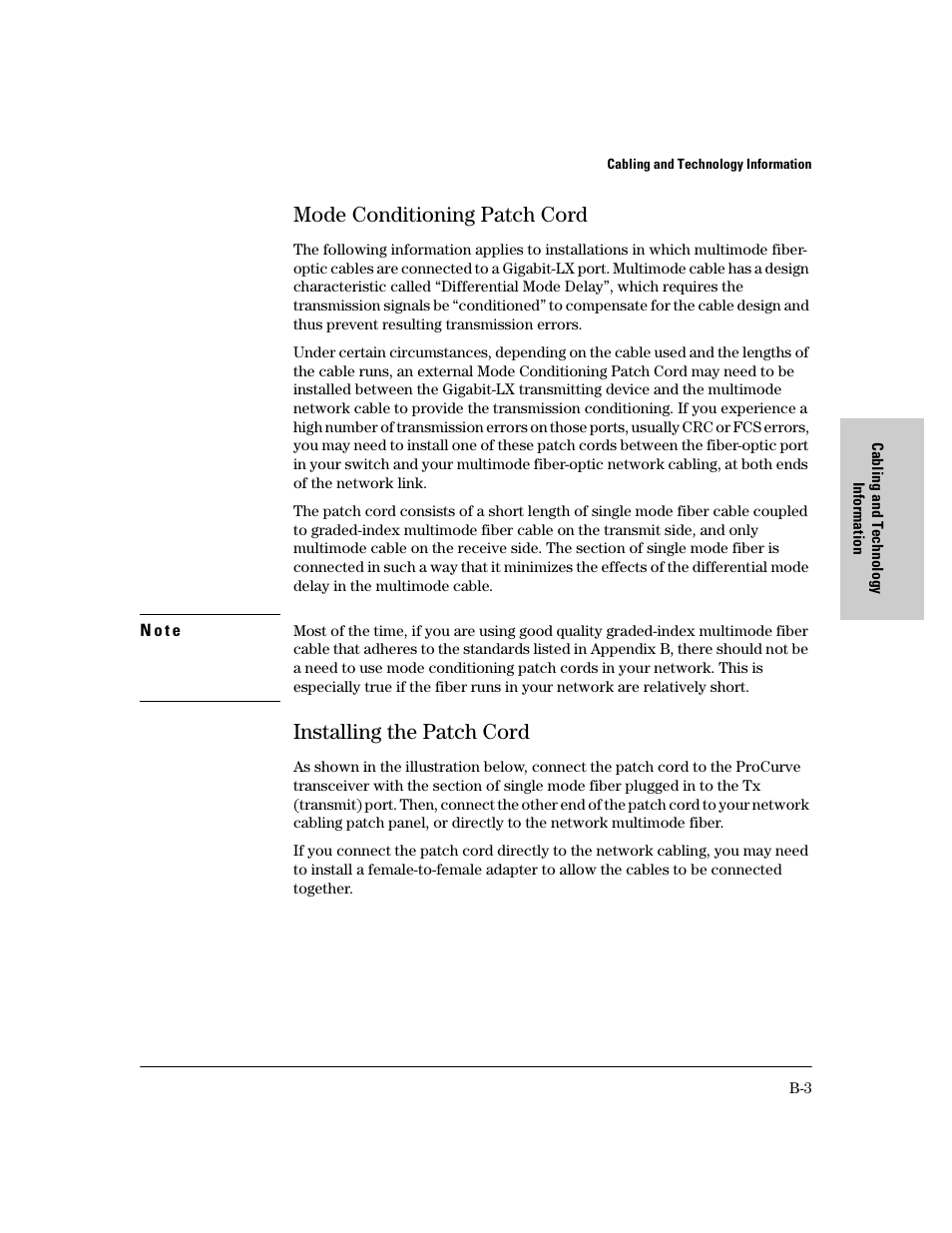 Mode conditioning patch cord, Installing the patch cord | HP PROCURVE 2610 User Manual | Page 87 / 112