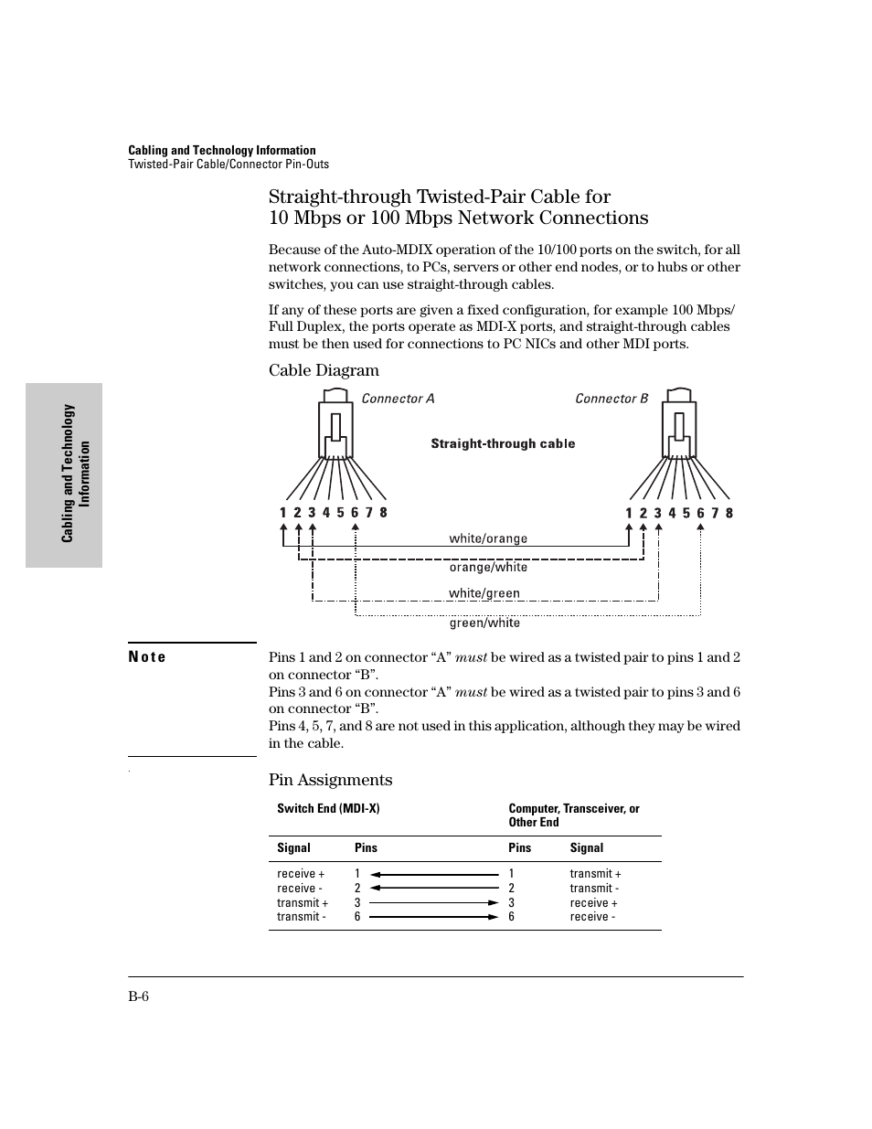 Cable diagram, Pin assignments | HP PROCURVE 2610 User Manual | Page 90 / 112
