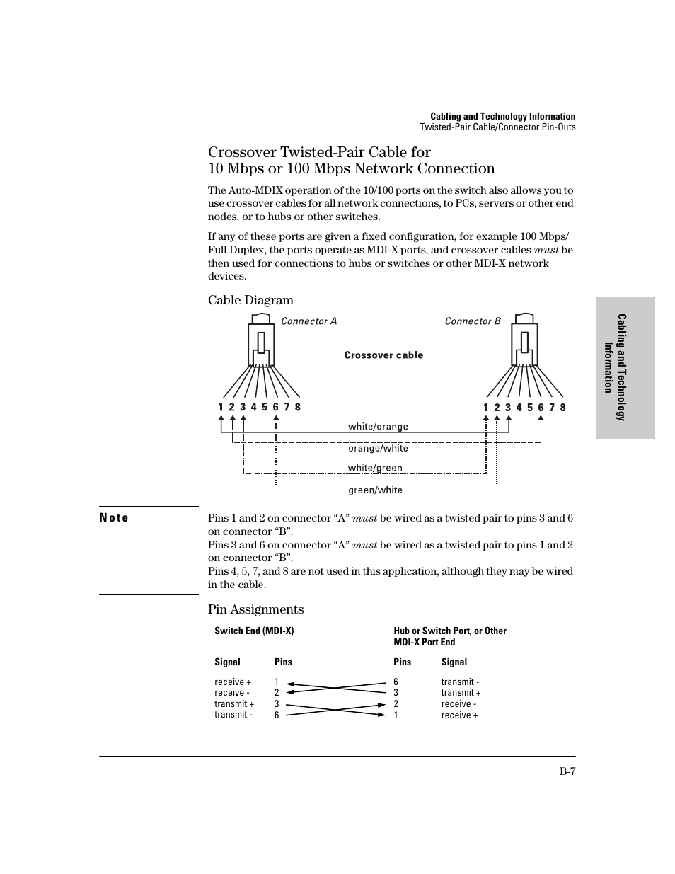 Cable diagram, Pin assignments | HP PROCURVE 2610 User Manual | Page 91 / 112