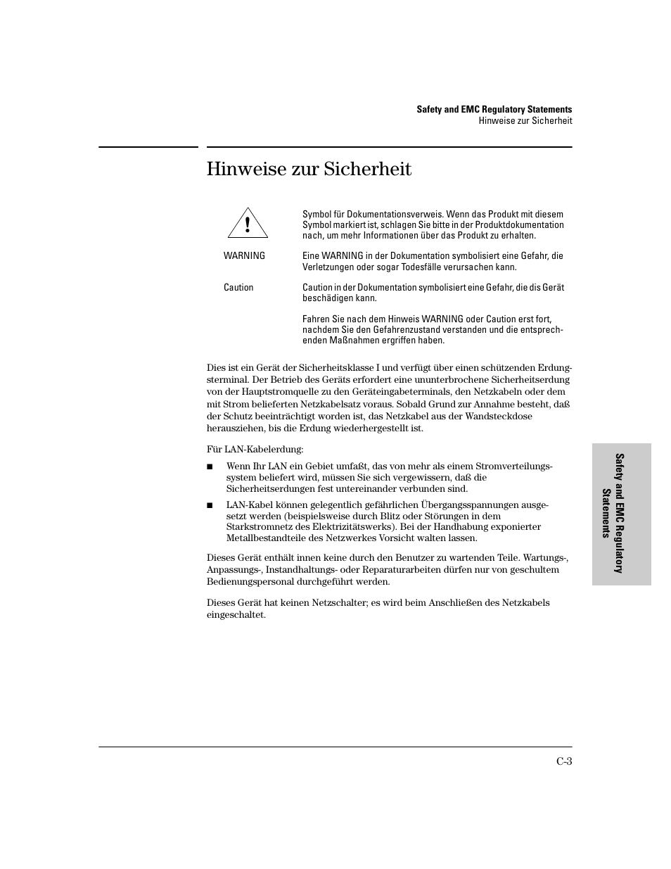 Hinweise zur sicherheit | HP PROCURVE 2610 User Manual | Page 95 / 112