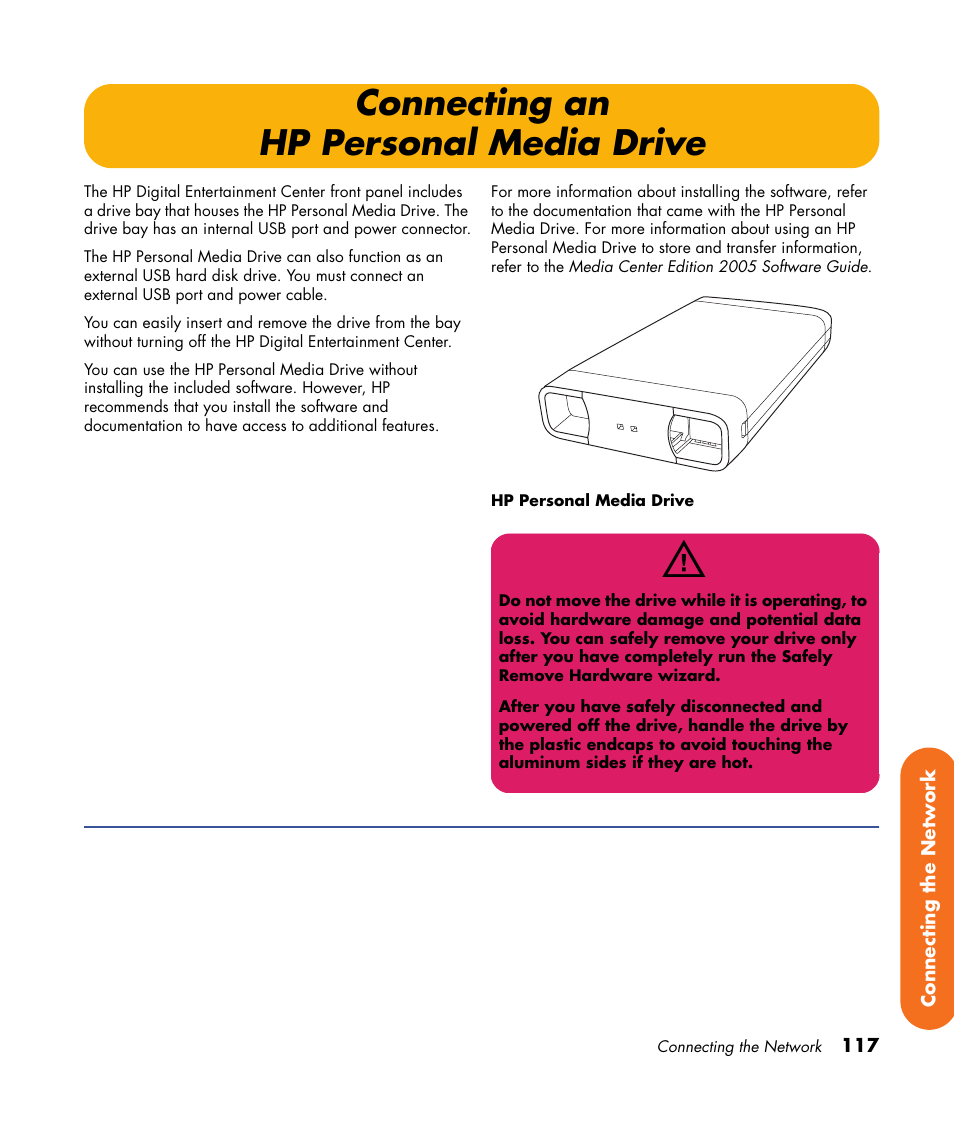 Connecting an hp personal media drive | HP Digital Entertainment Center User Manual | Page 123 / 170