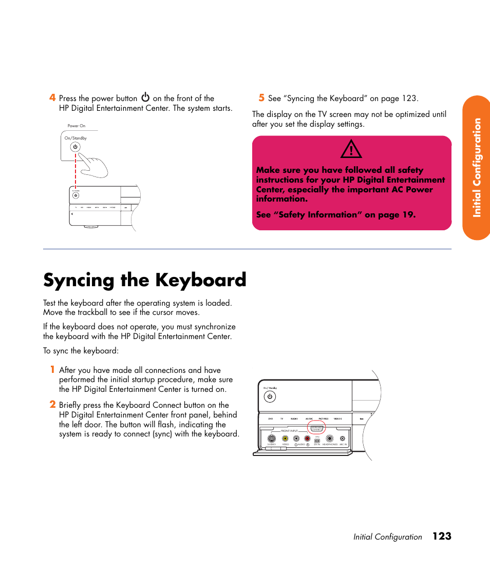Syncing the keyboard, 123 initial configuration 4 | HP Digital Entertainment Center User Manual | Page 129 / 170