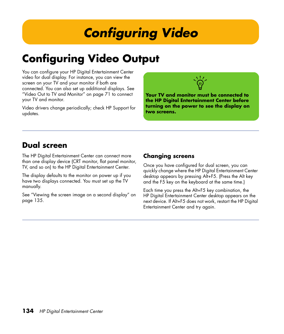 Configuring video, Configuring video output | HP Digital Entertainment Center User Manual | Page 140 / 170