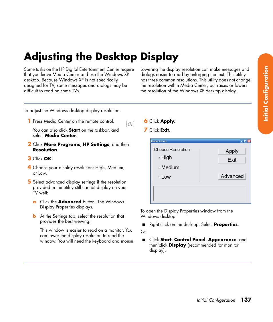 Adjusting the desktop display | HP Digital Entertainment Center User Manual | Page 143 / 170