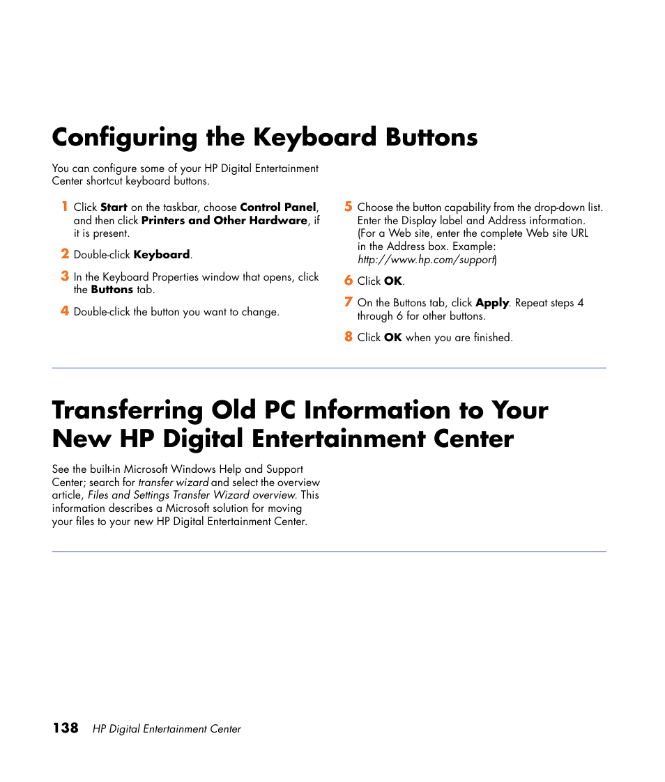 Configuring the keyboard buttons | HP Digital Entertainment Center User Manual | Page 144 / 170