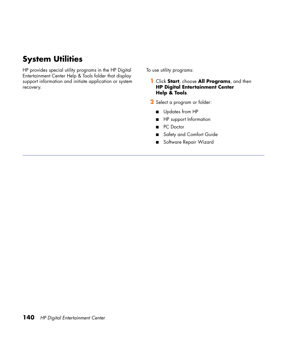 System utilities | HP Digital Entertainment Center User Manual | Page 146 / 170