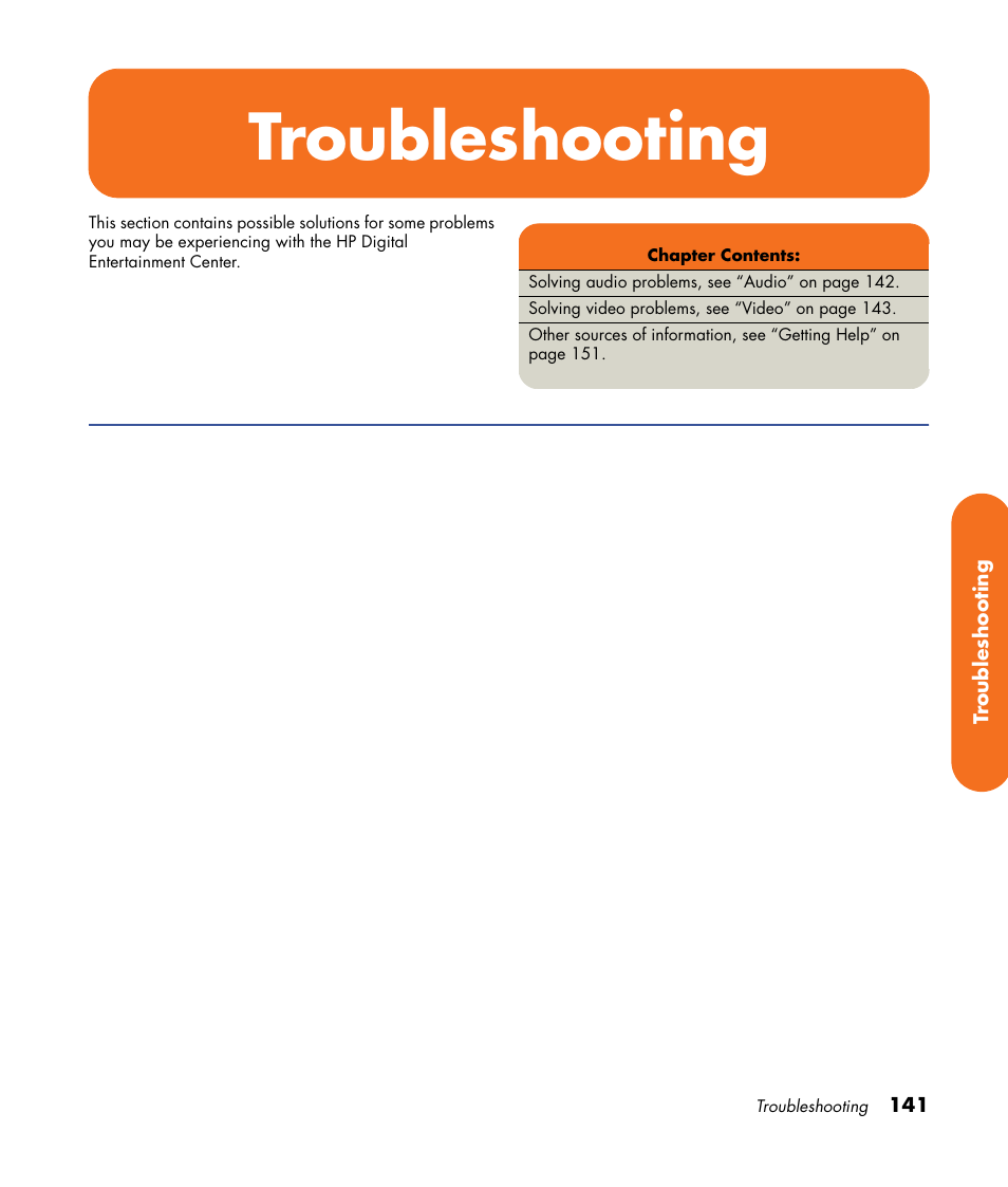 Troubleshooting | HP Digital Entertainment Center User Manual | Page 147 / 170