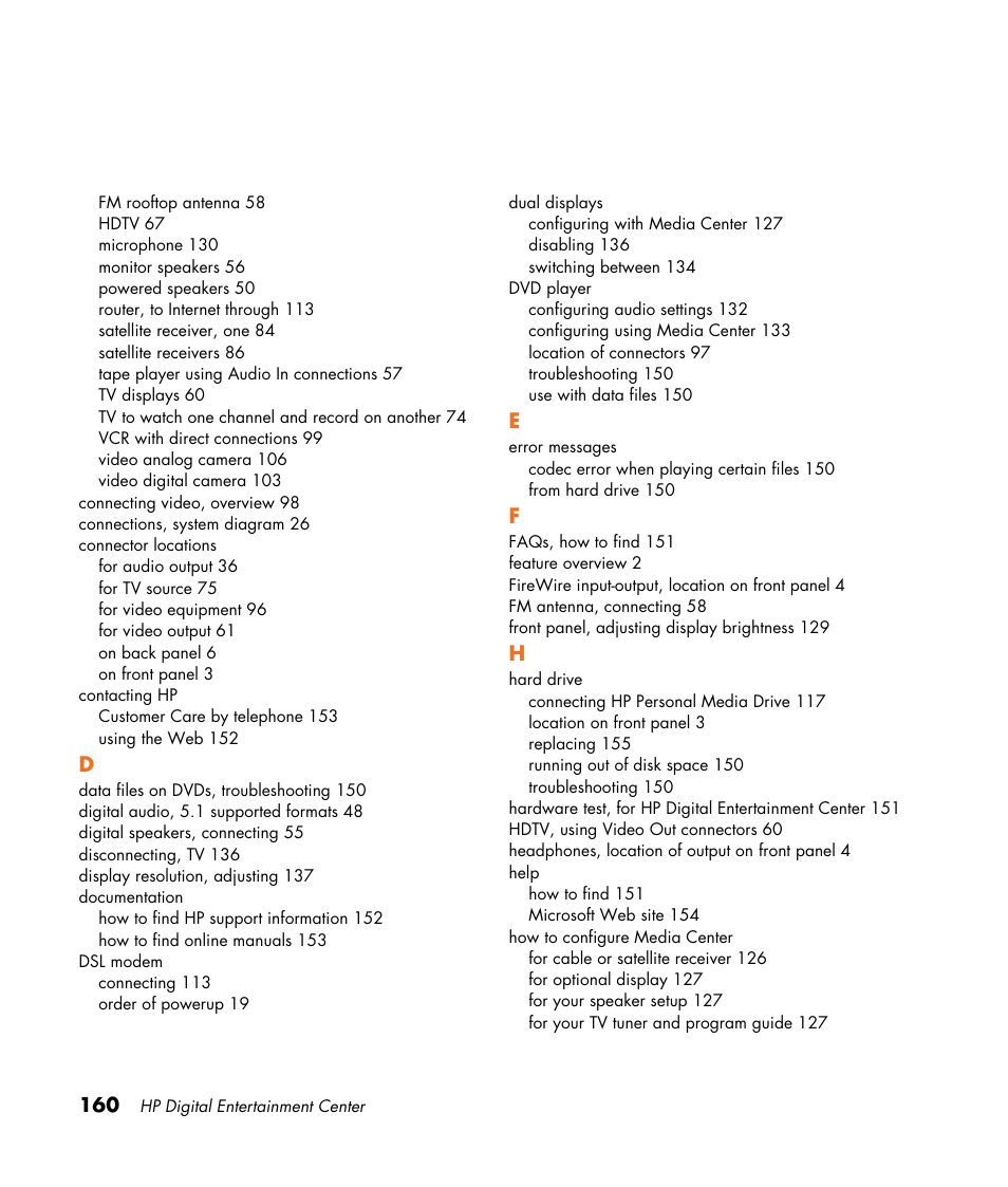 HP Digital Entertainment Center User Manual | Page 166 / 170