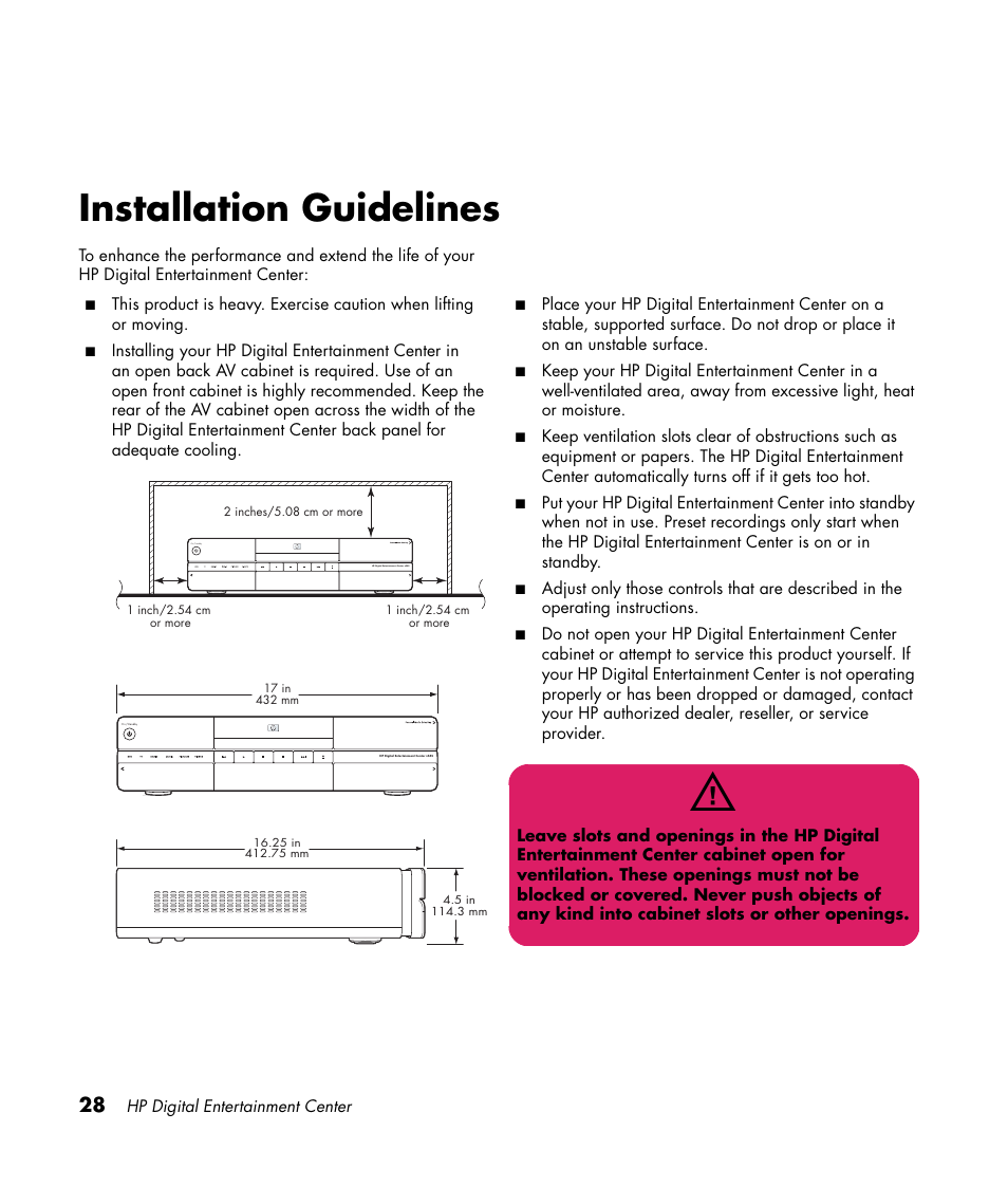 Installation guidelines | HP Digital Entertainment Center User Manual | Page 34 / 170