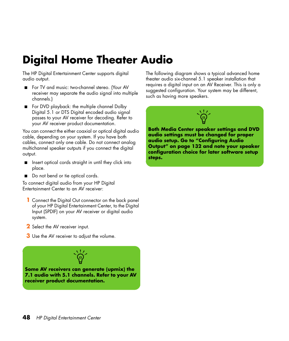 Digital home theater audio | HP Digital Entertainment Center User Manual | Page 54 / 170