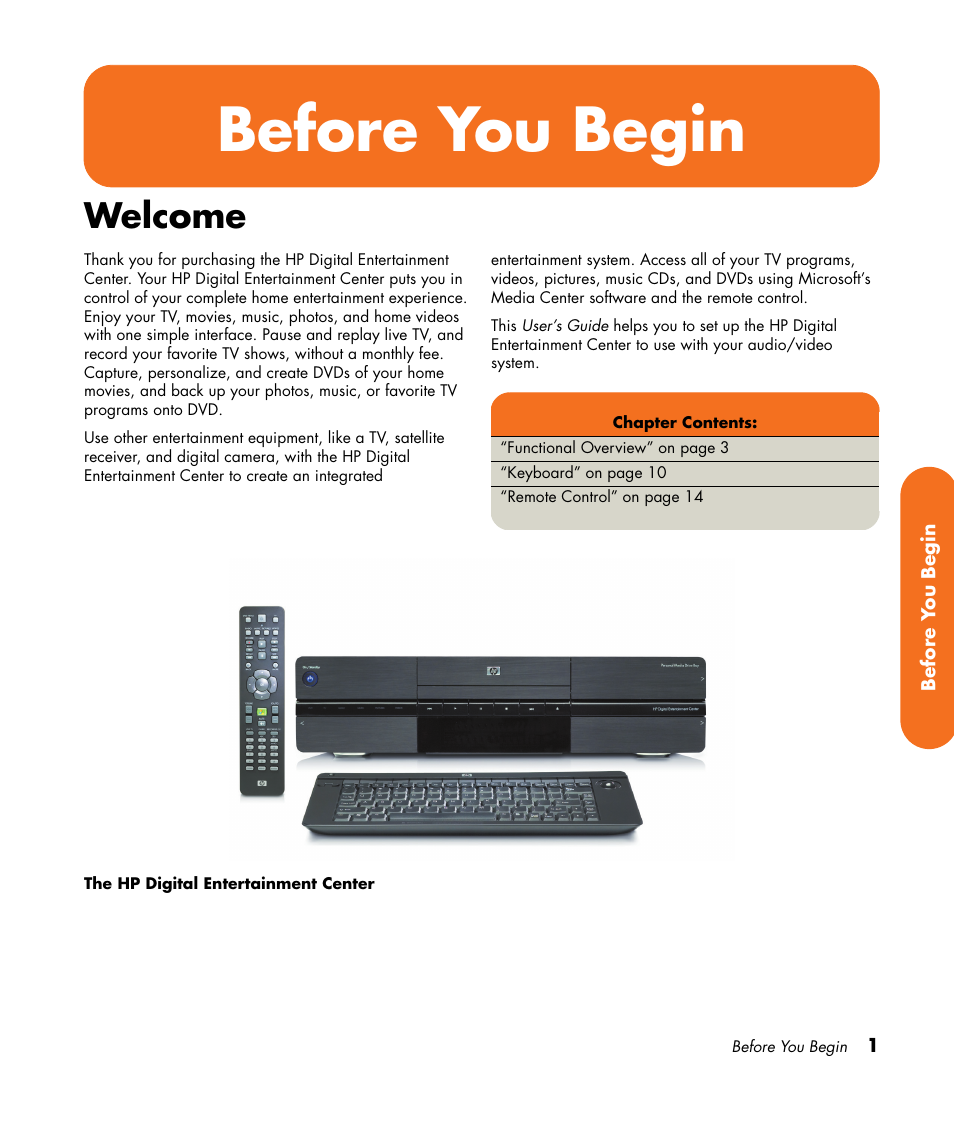 Before you begin, Welcome | HP Digital Entertainment Center User Manual | Page 7 / 170