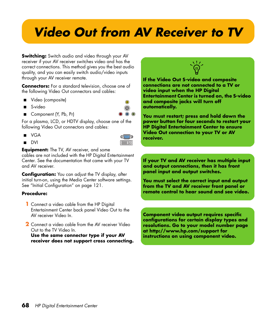 Video out from av receiver to tv | HP Digital Entertainment Center User Manual | Page 74 / 170