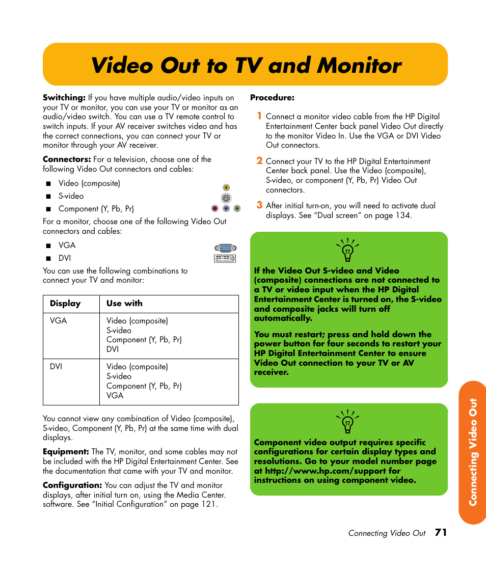 Video out to tv and monitor | HP Digital Entertainment Center User Manual | Page 77 / 170