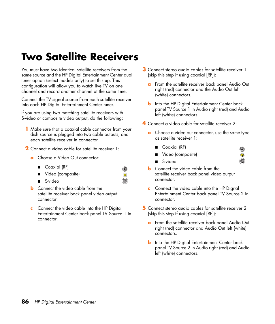 Two satellite receivers | HP Digital Entertainment Center User Manual | Page 92 / 170