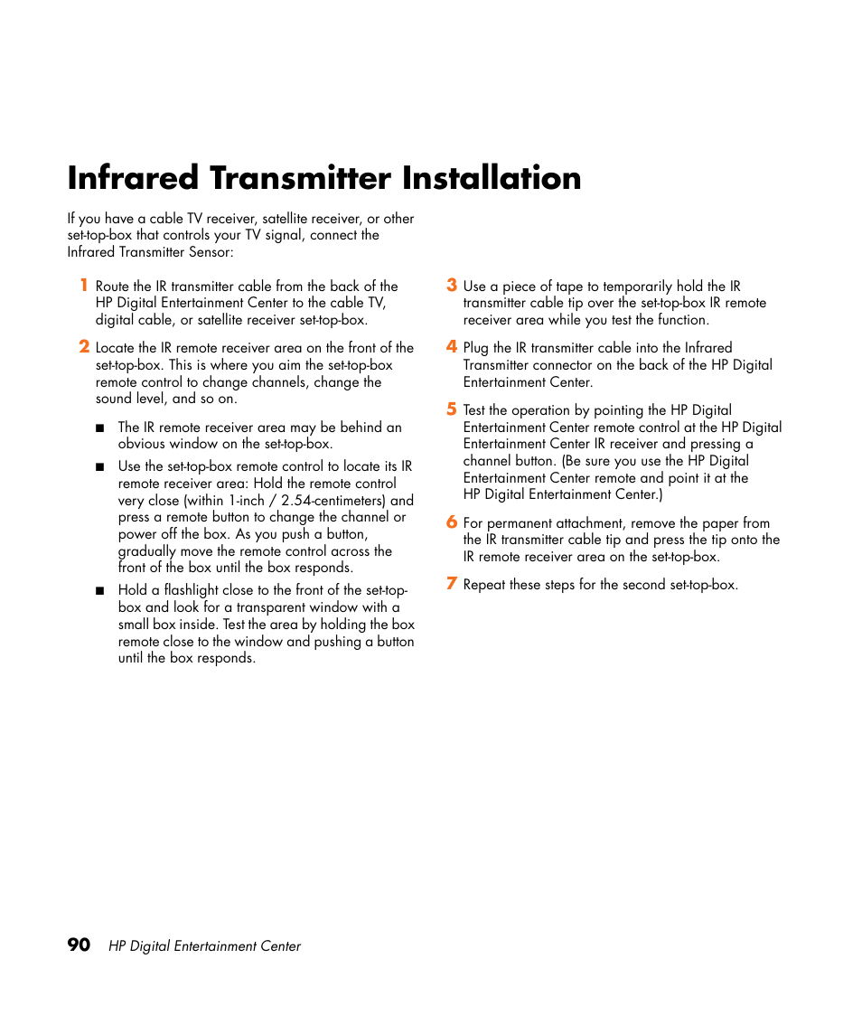 Infrared transmitter installation | HP Digital Entertainment Center User Manual | Page 96 / 170