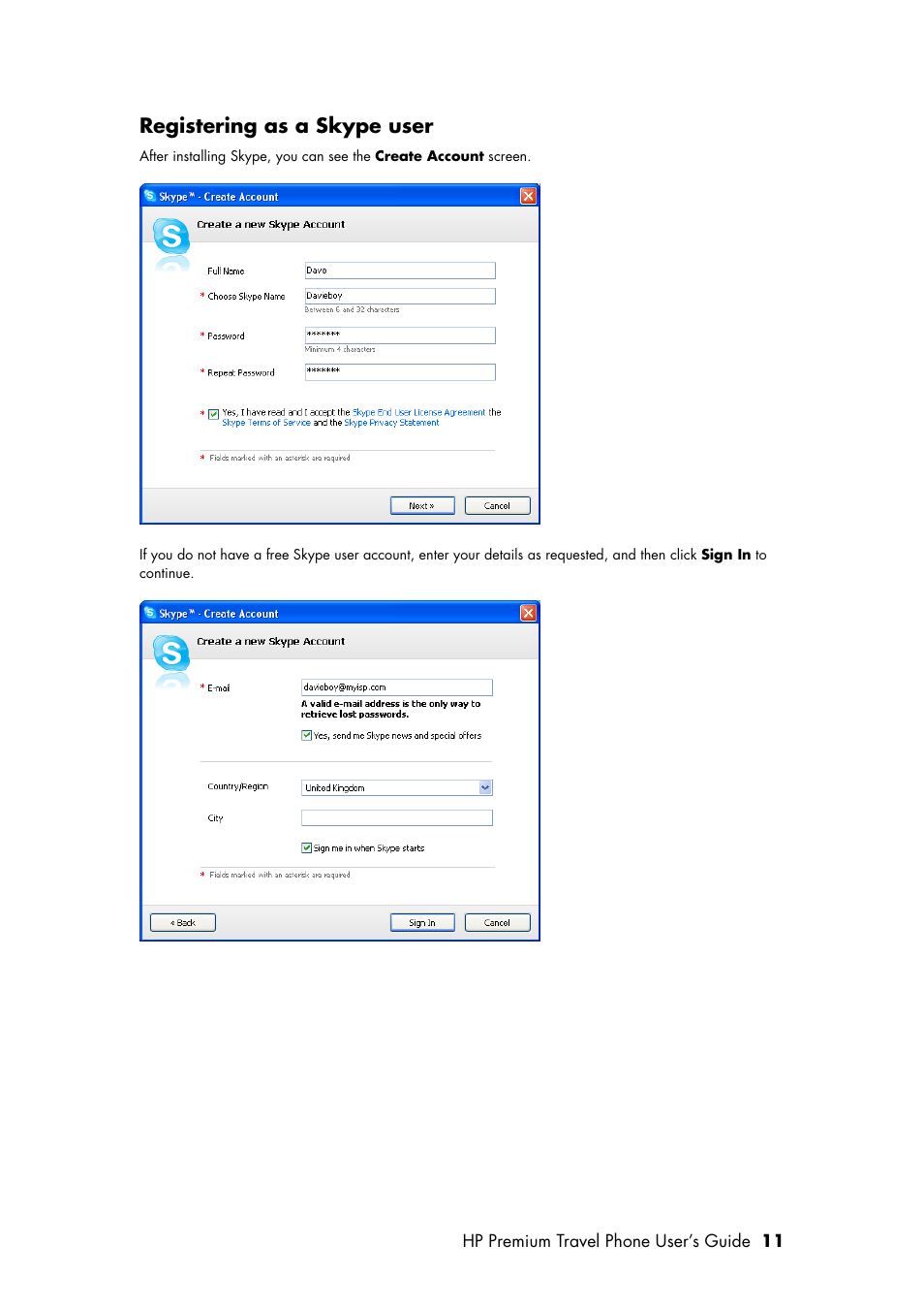 Registering as a skype user | HP Premium Travel Phone User Manual | Page 15 / 24