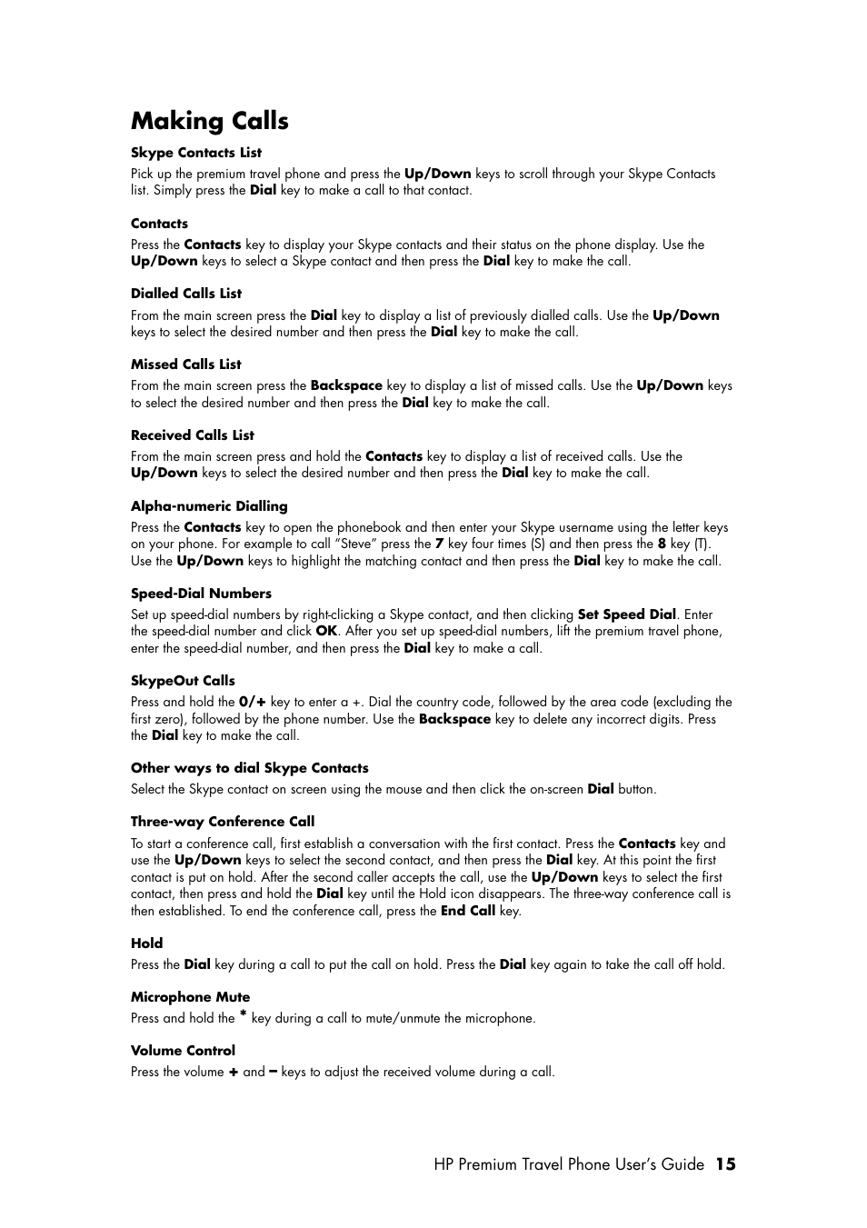 Making calls, Refer to, Hp premium travel phone user’s guide 15 | HP Premium Travel Phone User Manual | Page 19 / 24