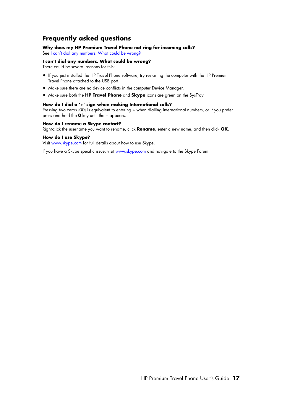 Frequently asked questions | HP Premium Travel Phone User Manual | Page 21 / 24