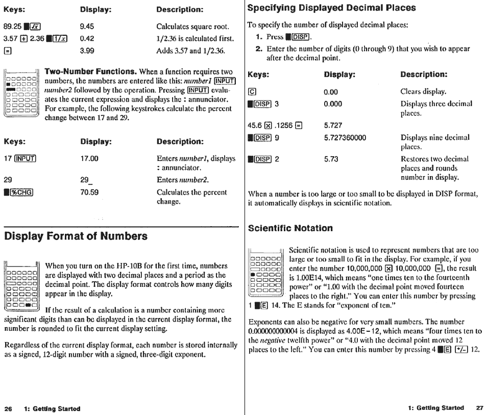 Memory keys—at a glance, Keys: display: description | HP 10B User Manual | Page 15 / 144