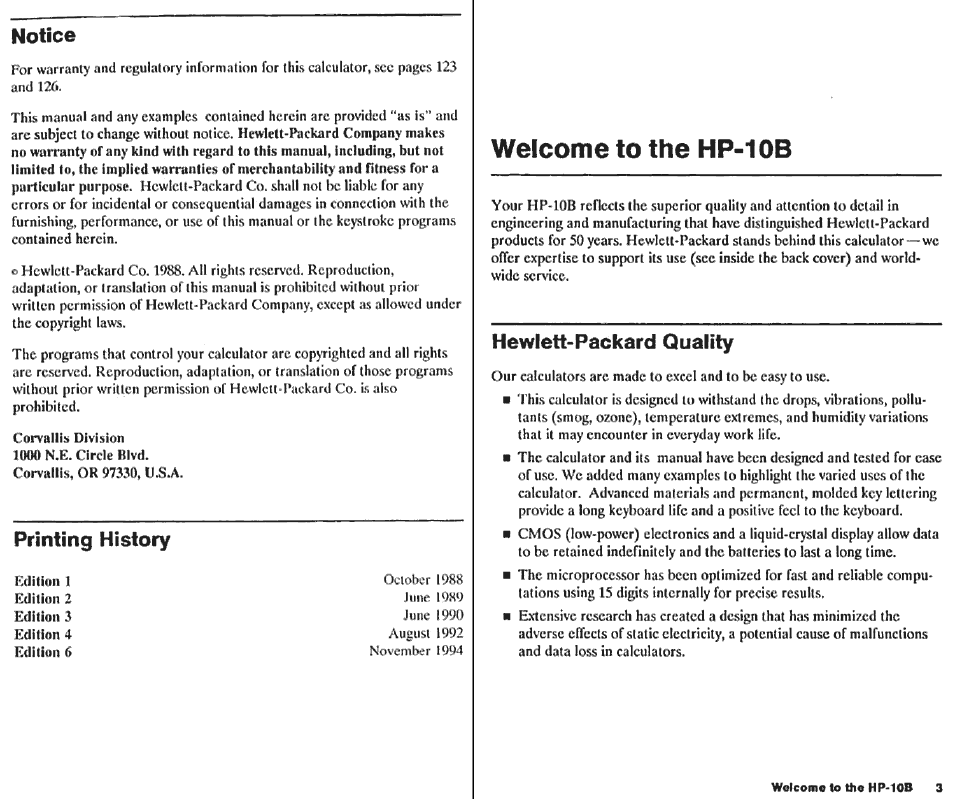 HP 10B User Manual | Page 3 / 144