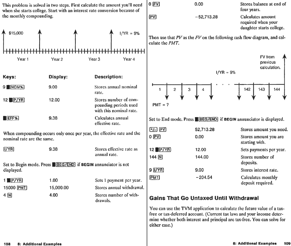 Clearing tvm, Begin and end modes, Loan calculations | Part 1, Example: a car loan | HP 10B User Manual | Page 56 / 144