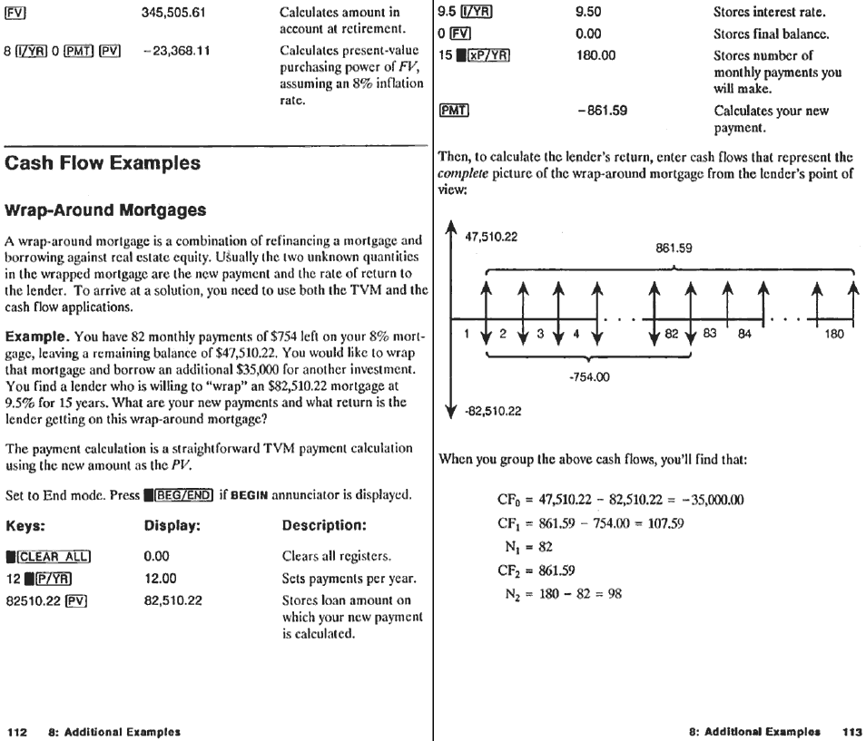 Keys, Description, Part | Example: a home mortgage, Display: 12.00 | HP 10B User Manual | Page 58 / 144