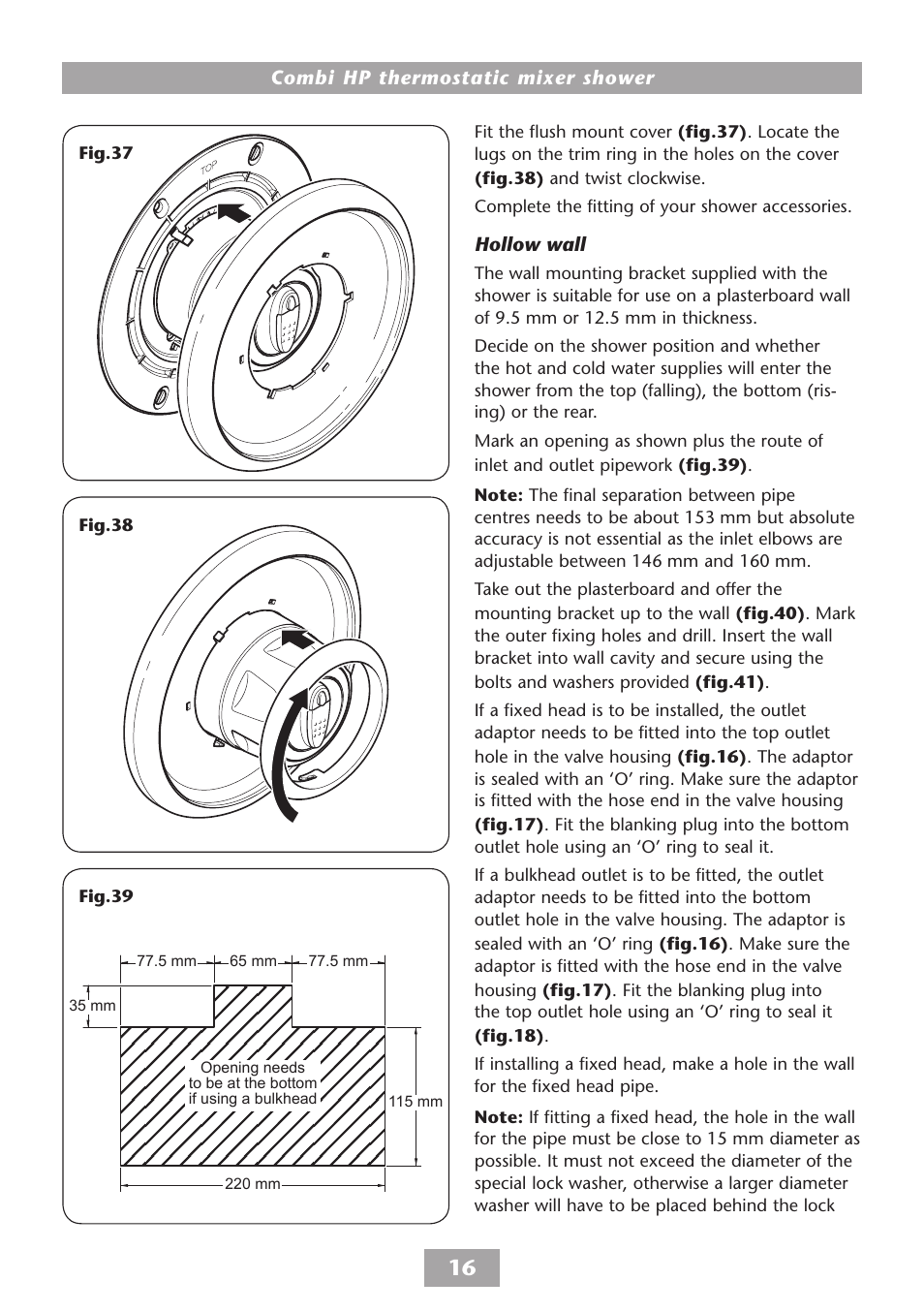 Hollow wall | HP COMBI 2180206H User Manual | Page 18 / 36