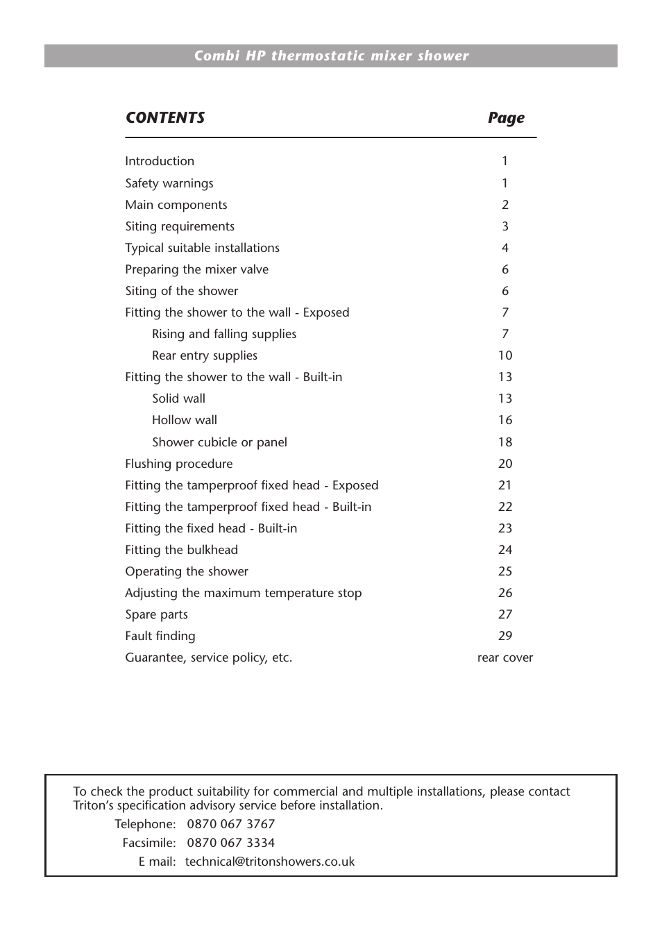 Contents page | HP COMBI 2180206H User Manual | Page 2 / 36