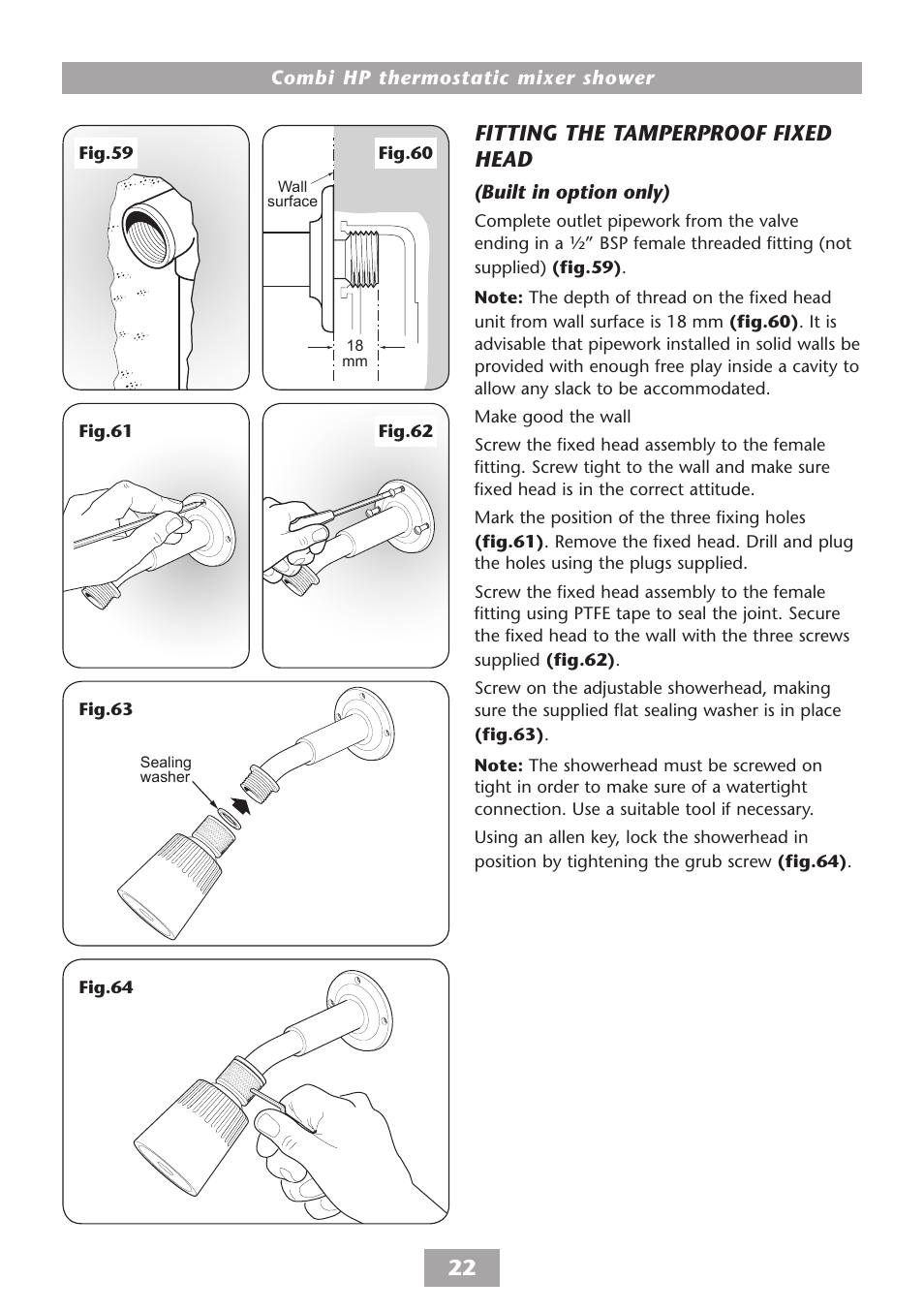 Fitting the tamperproof fixed head - built-in, Fitting the tamperproof fixed head | HP COMBI 2180206H User Manual | Page 24 / 36