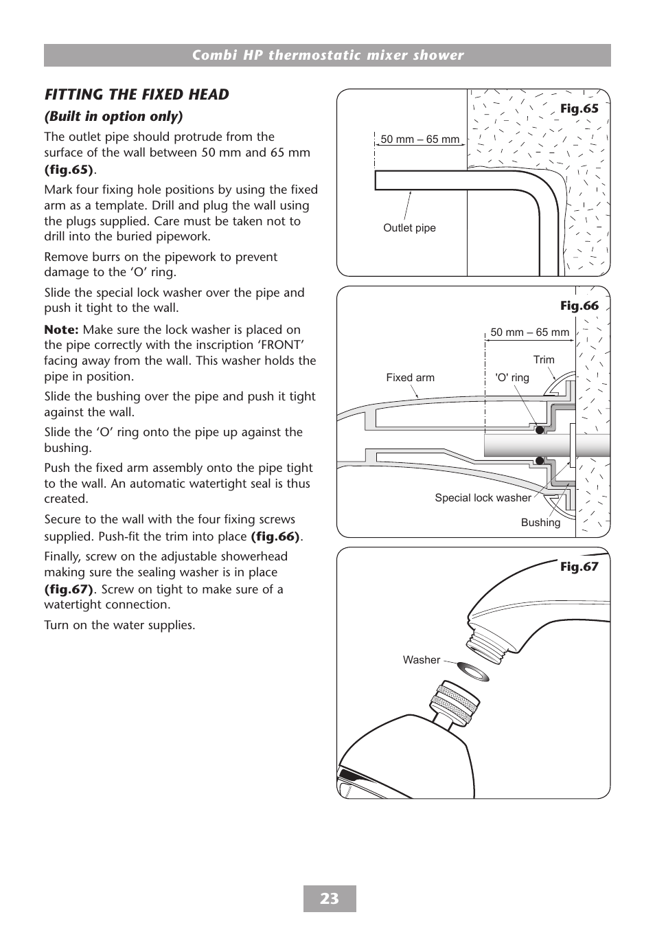 Fitting the fixed head - built-in, Fitting the fixed head | HP COMBI 2180206H User Manual | Page 25 / 36