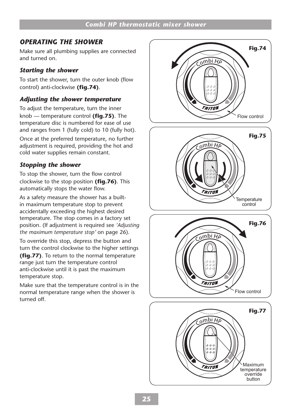Operating the shower | HP COMBI 2180206H User Manual | Page 27 / 36