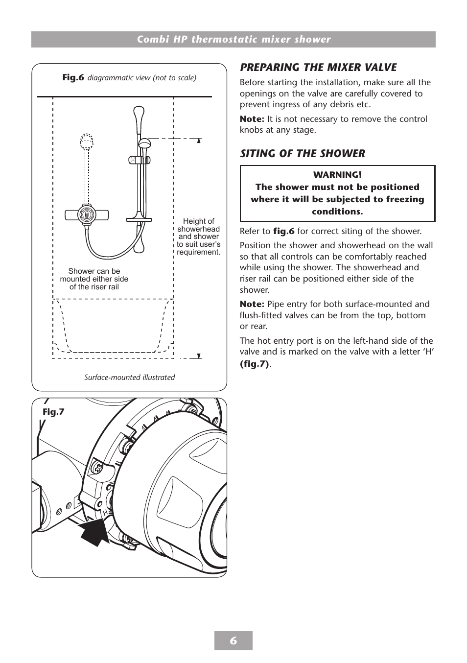 Preparing the mixer valve, Siting of the shower, W-008-a | HP COMBI 2180206H User Manual | Page 8 / 36