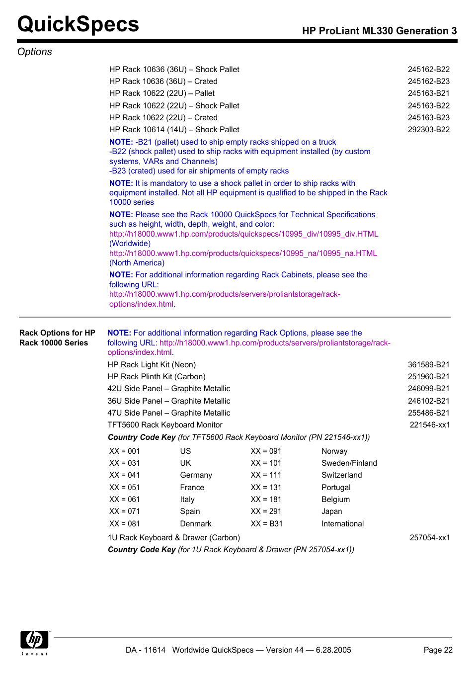 Quickspecs, Hp proliant ml330 generation 3 options | HP ProLiant ML330 User Manual | Page 22 / 34