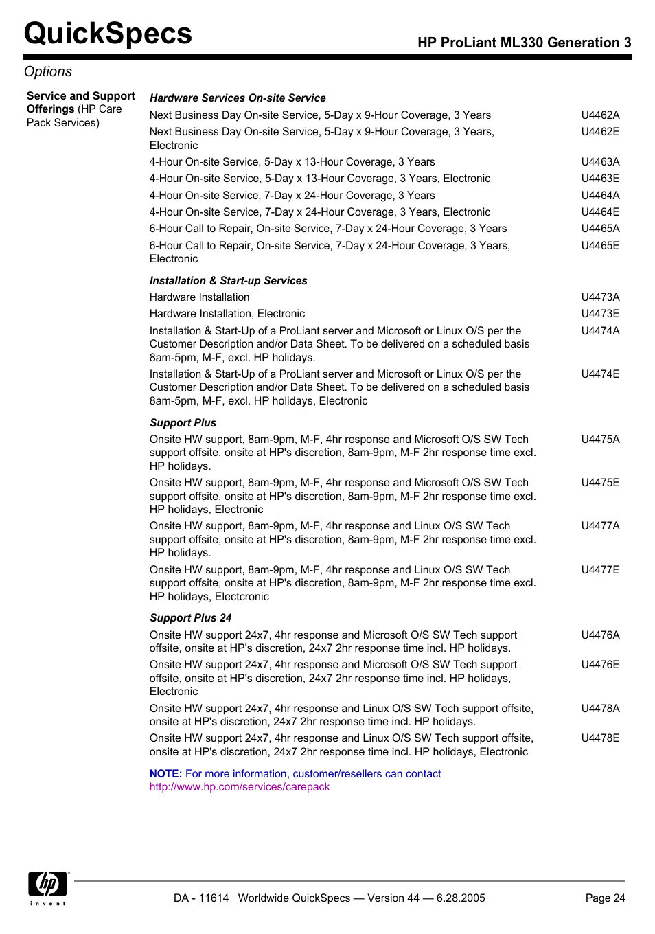 Quickspecs, Hp proliant ml330 generation 3 options | HP ProLiant ML330 User Manual | Page 24 / 34