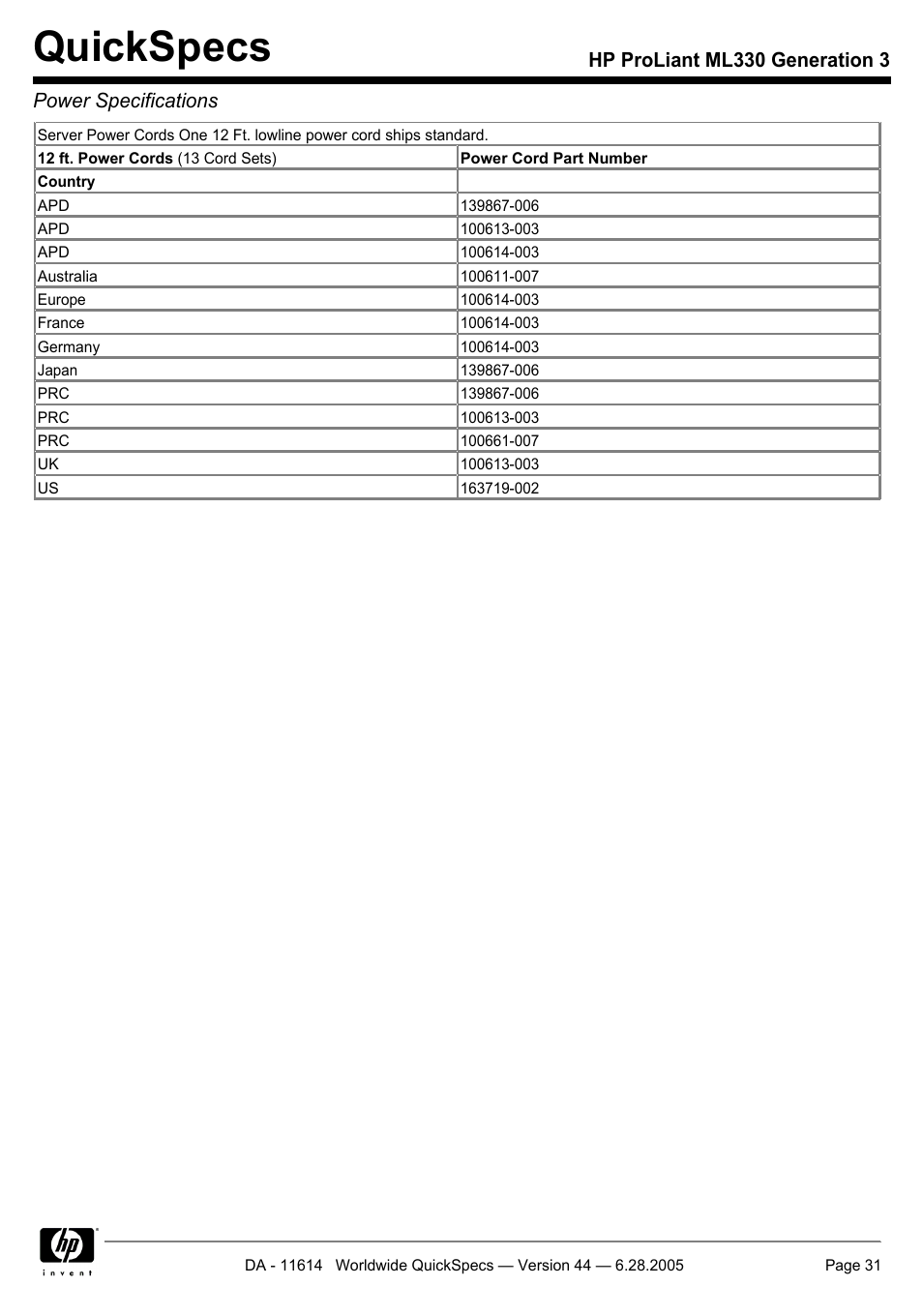 Quickspecs | HP ProLiant ML330 User Manual | Page 31 / 34