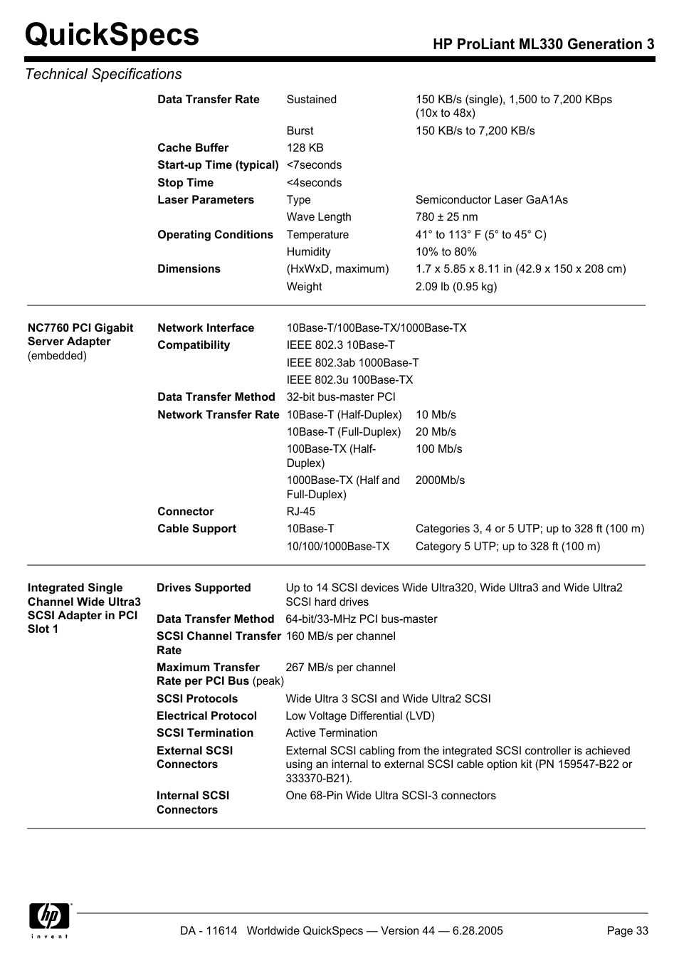 Quickspecs | HP ProLiant ML330 User Manual | Page 33 / 34