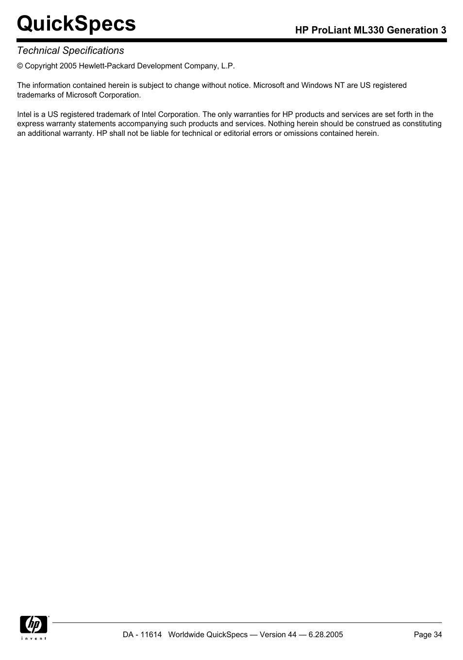 Quickspecs | HP ProLiant ML330 User Manual | Page 34 / 34