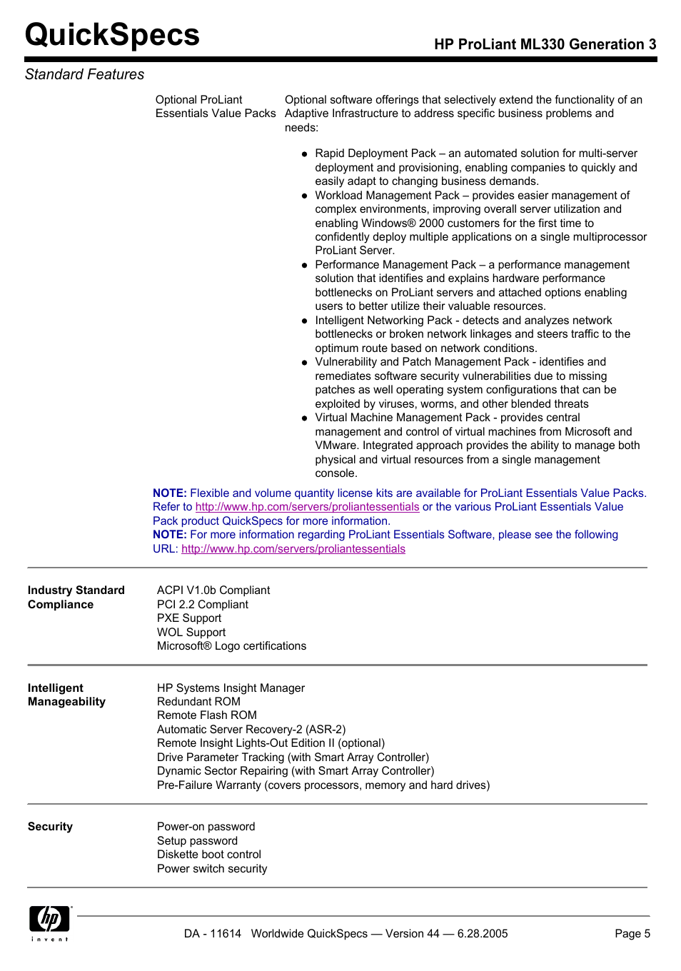 Quickspecs | HP ProLiant ML330 User Manual | Page 5 / 34