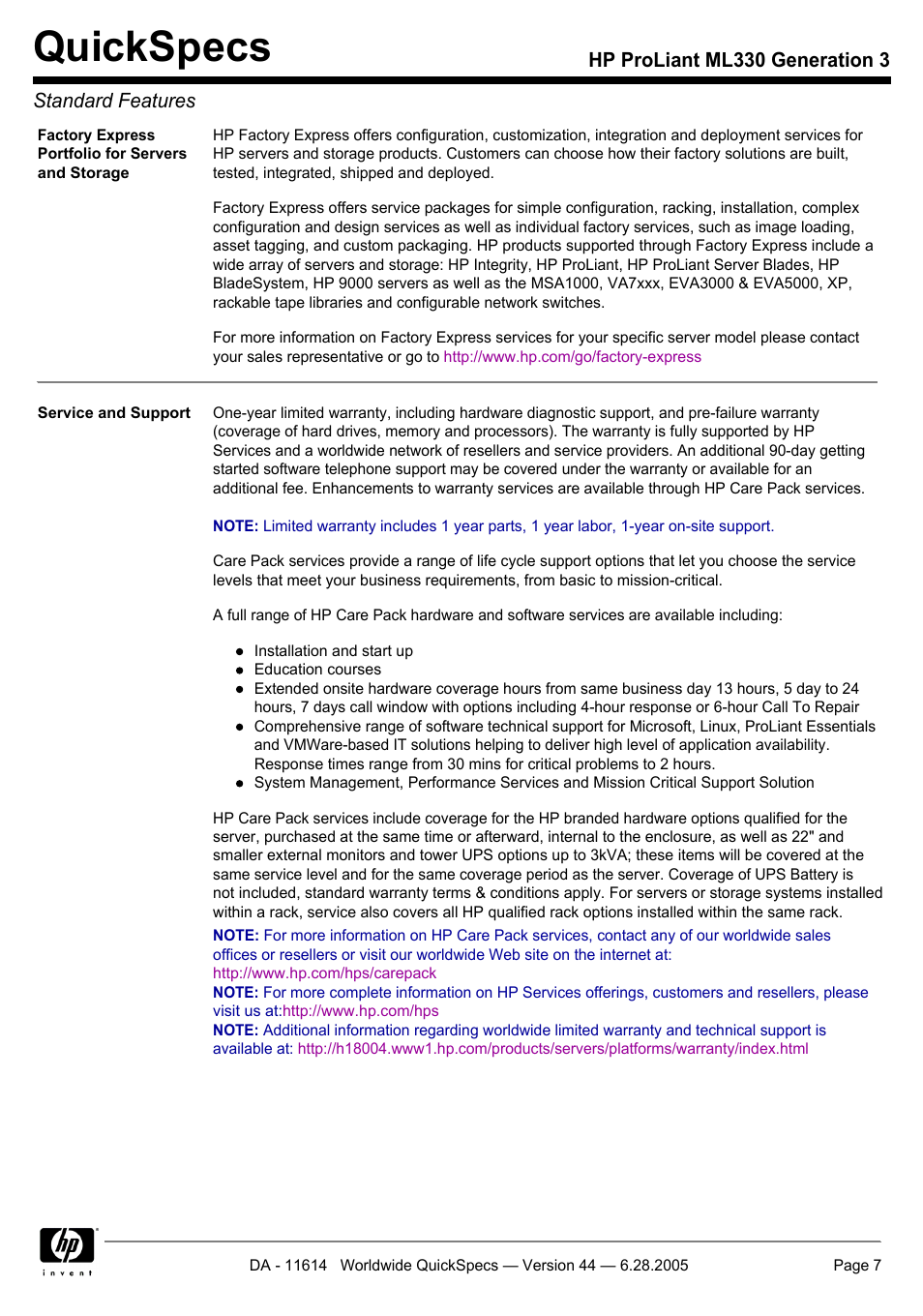 Quickspecs | HP ProLiant ML330 User Manual | Page 7 / 34