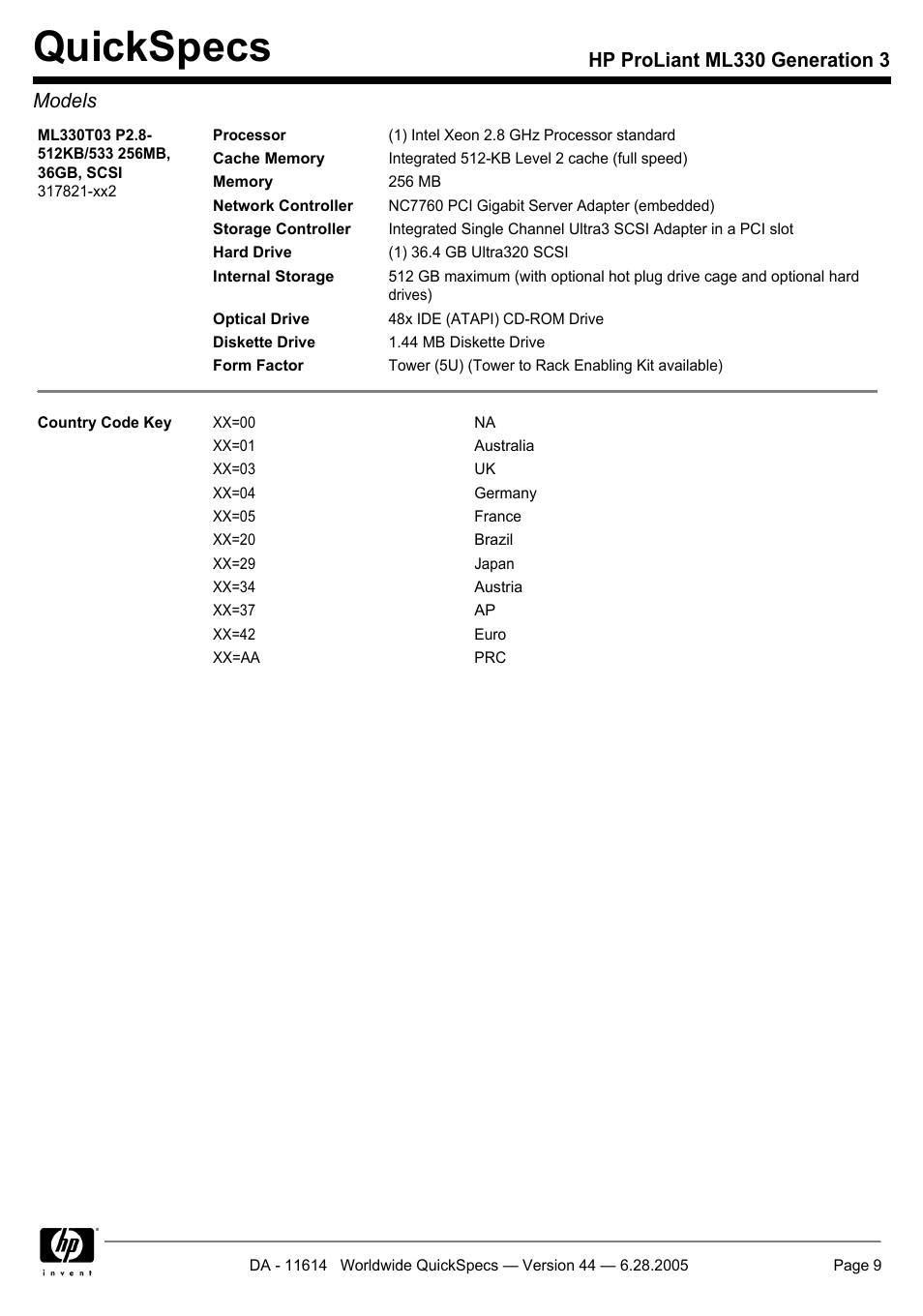 Quickspecs, Hp proliant ml330 generation 3 models | HP ProLiant ML330 User Manual | Page 9 / 34
