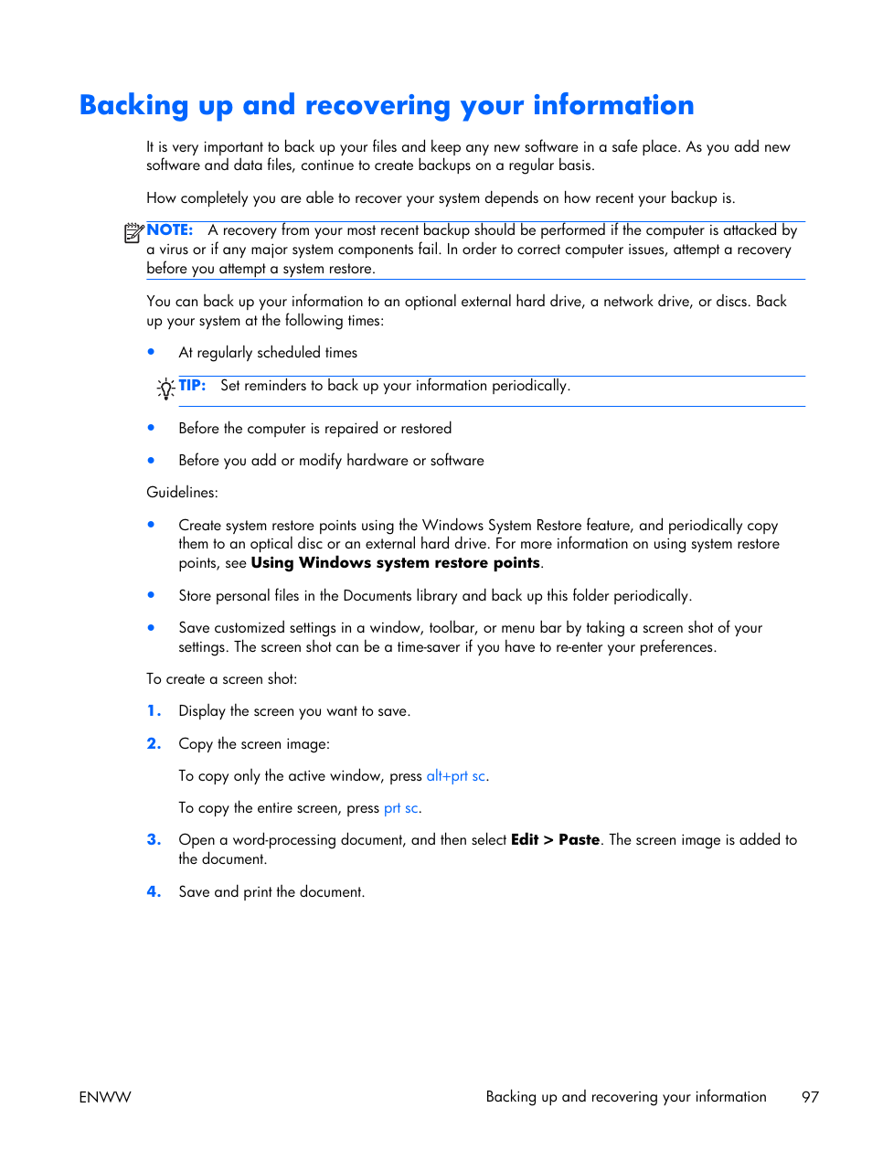 Backing up and recovering your information | HP 17 User Manual | Page 105 / 120